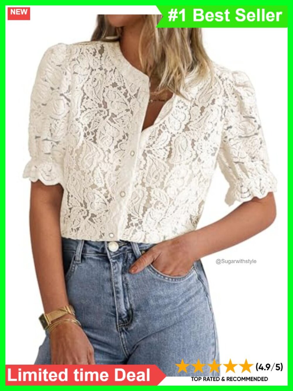 Womens Lace Button Down Blouse Short Sleeve Sheer Eyelet Top